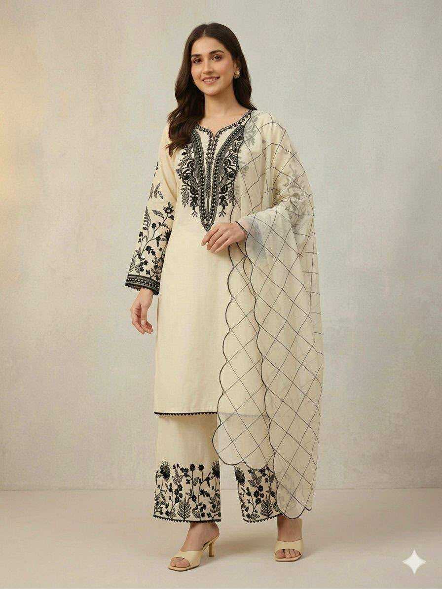 Cotton Embroidery Suit in Lavender