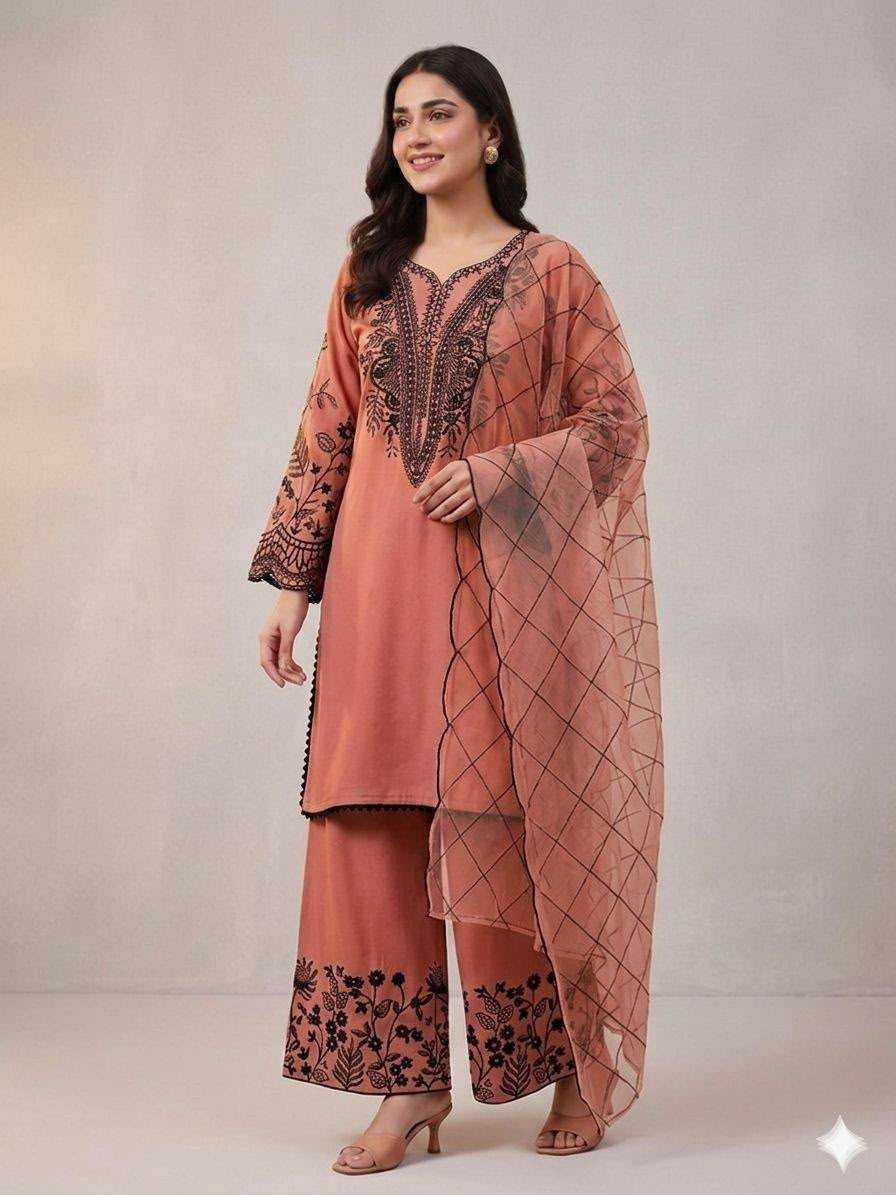 Cotton Embroidery Suit in Lavender