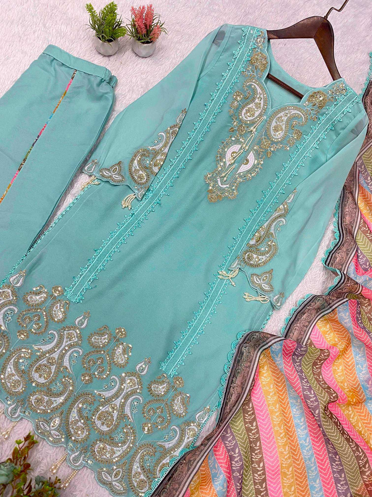 Georgette Embroidery Suit in Baby Pink
