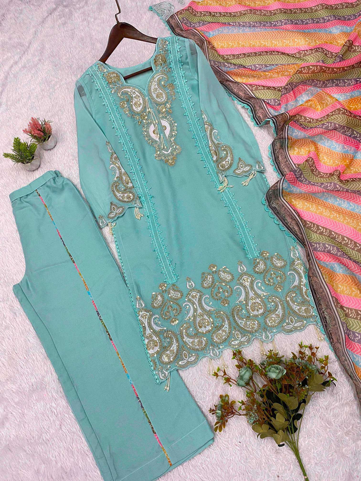 Georgette Embroidery Suit in Baby Pink