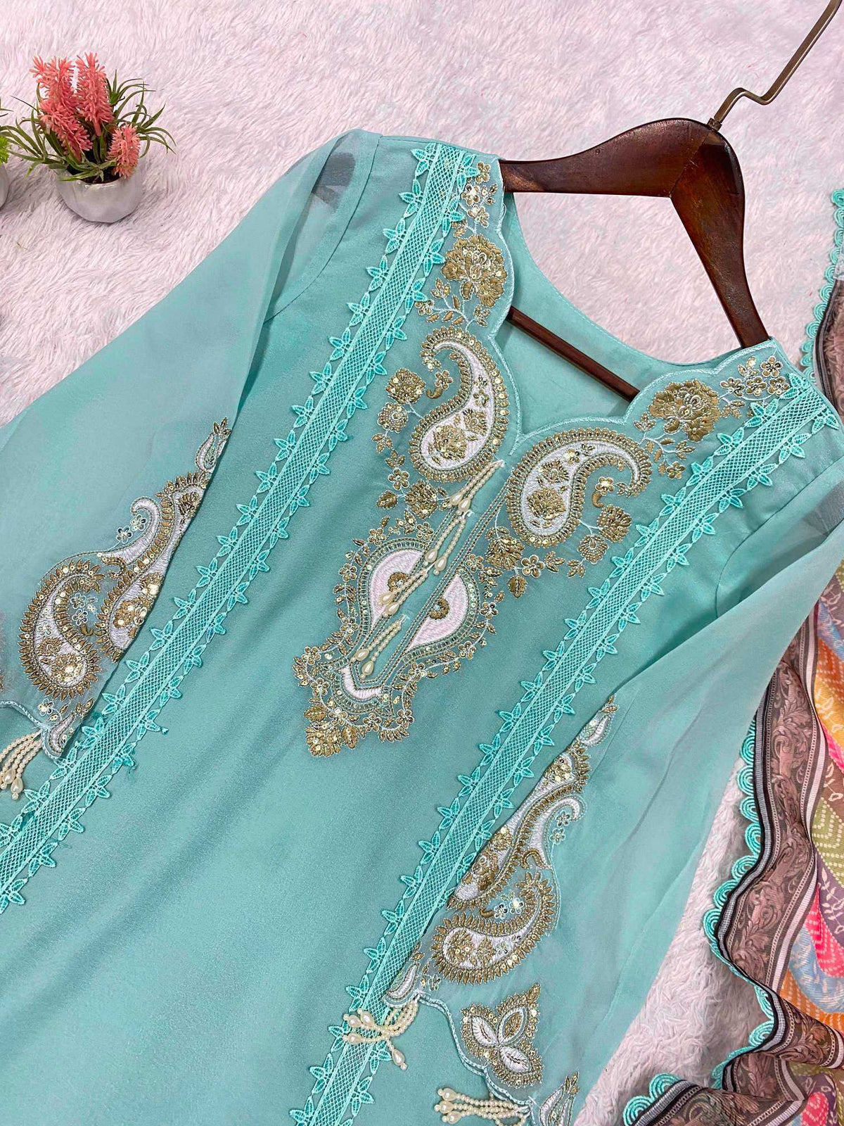 Georgette Embroidery Suit in Baby Pink
