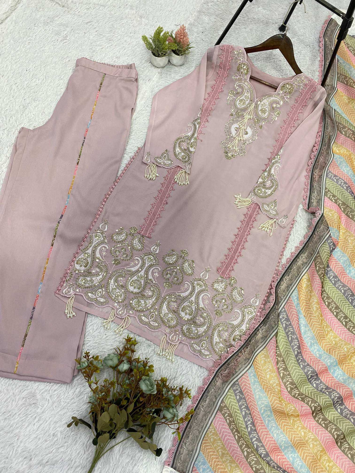 Georgette Embroidery Suit in Baby Pink