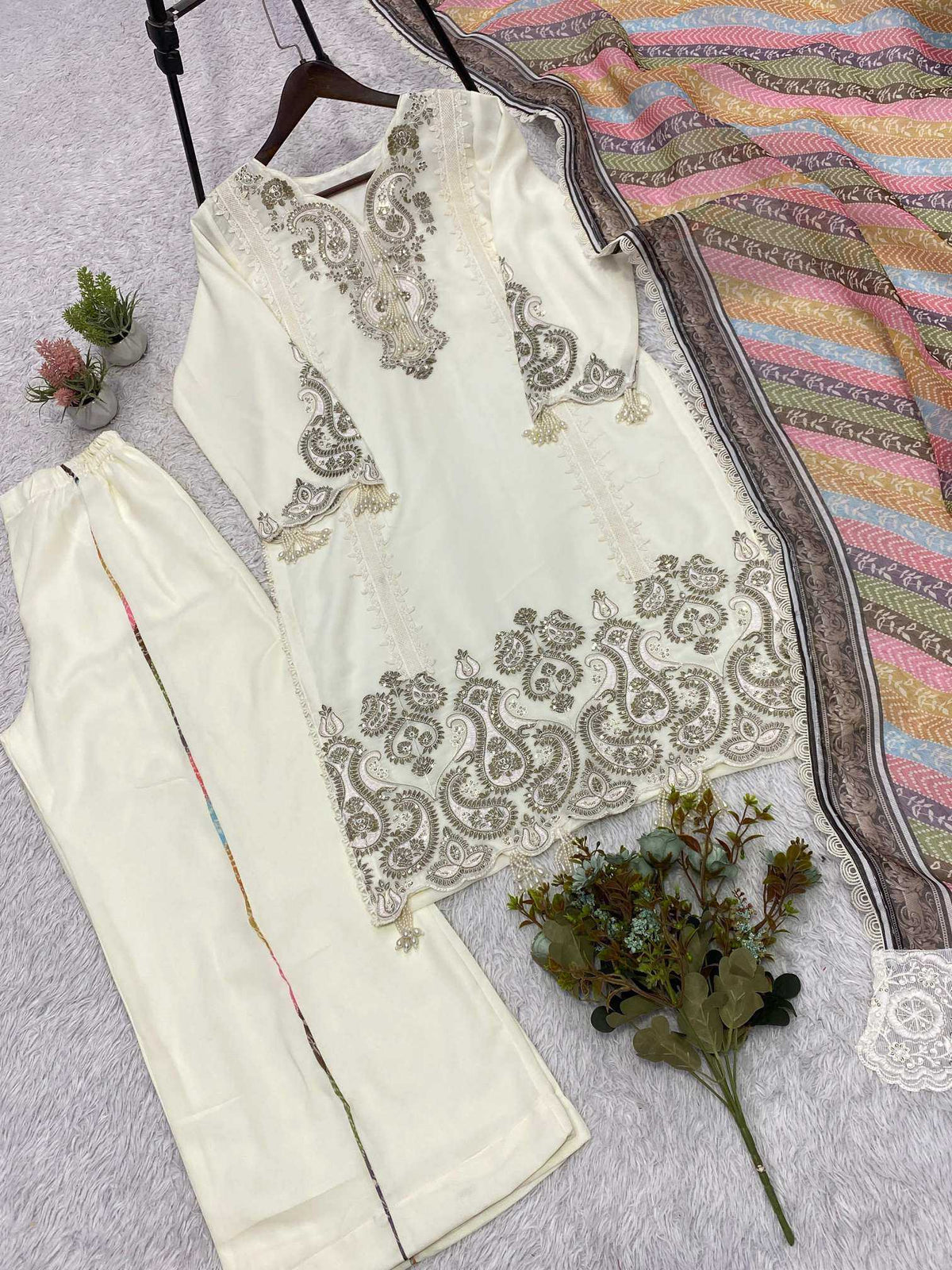 Georgette Embroidery Suit in Baby Pink