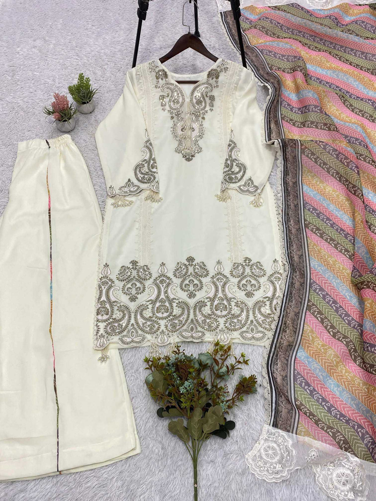 Georgette Embroidery Suit in Baby Pink