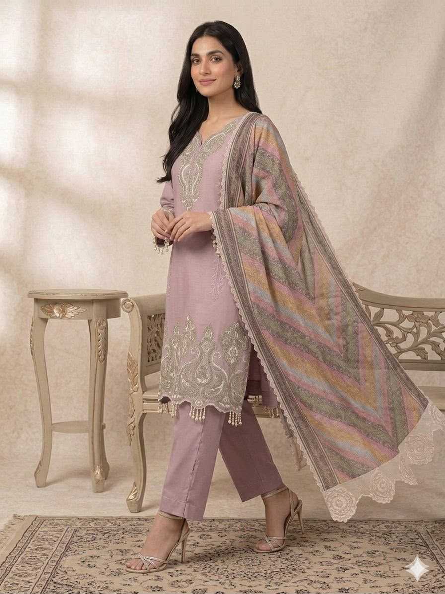 Georgette Embroidery Suit in Baby Pink