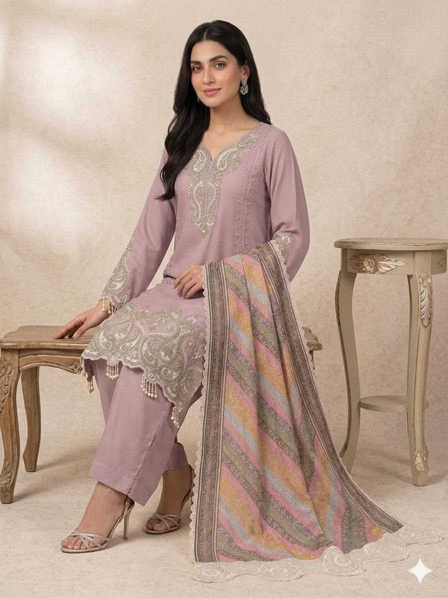 Georgette Embroidery Suit in Baby Pink