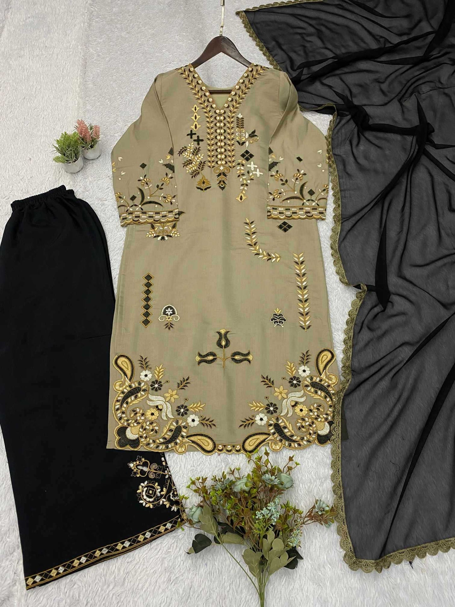 Heavy Roman Silk Embroidery Suit
