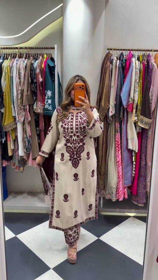 Slub Reyon Embroidery Suit