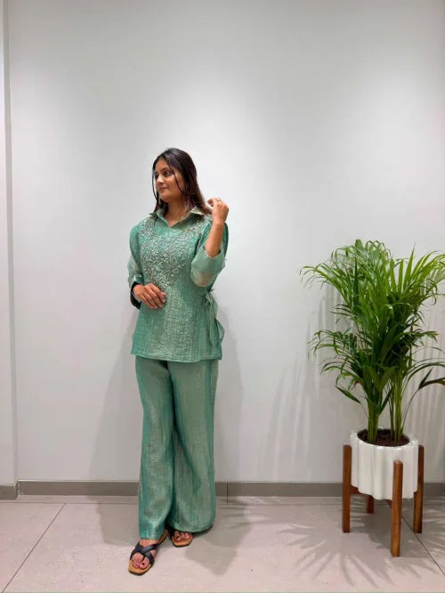 Silk Designer Kurti in Sky