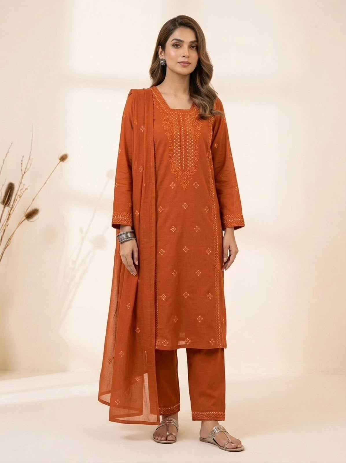 Heavy Roman Silk Embroidery Suit