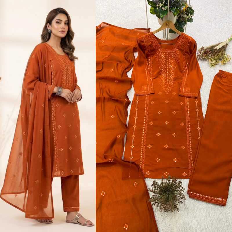 Heavy Roman Silk Embroidery Suit