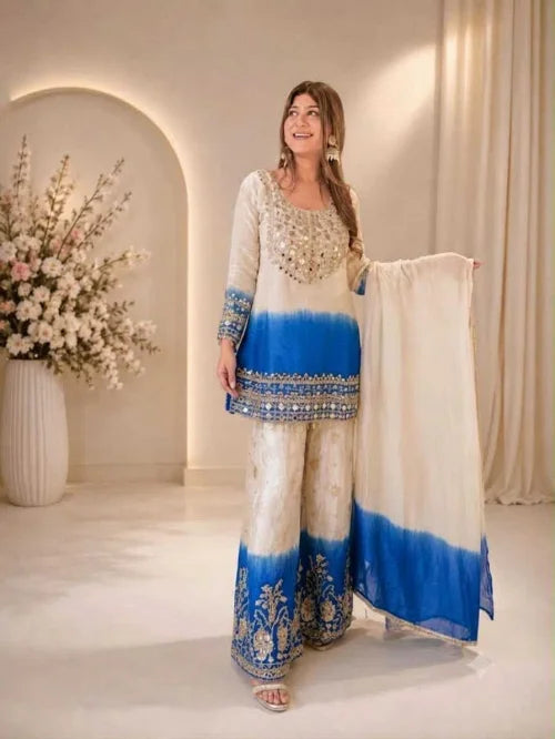 Georgette Embroidery Suit in Blue
