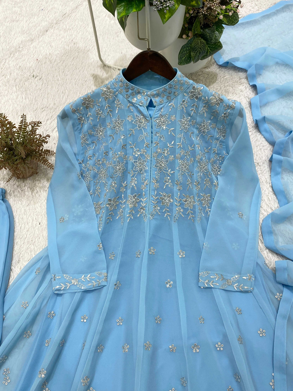 Georgette Embroidery Suit in Sky Blue