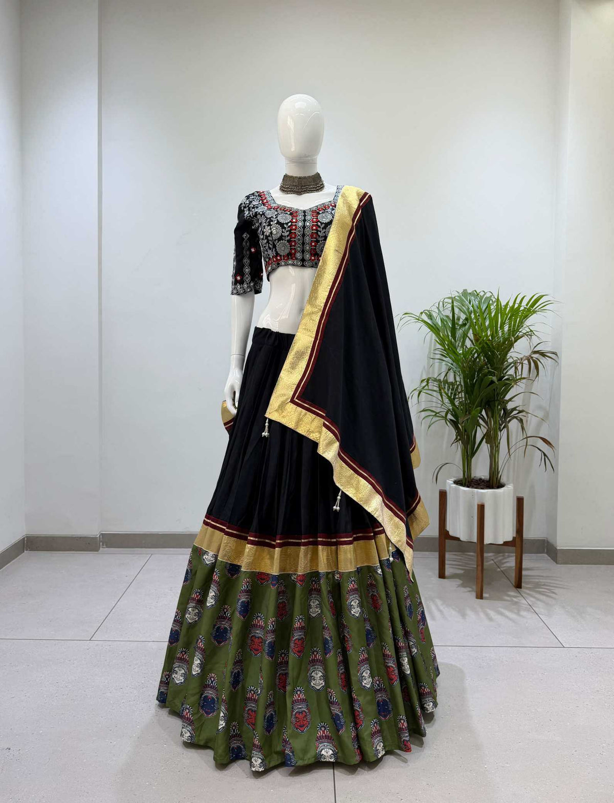 Rayon Embroidered Lehenga in Navy Blue
