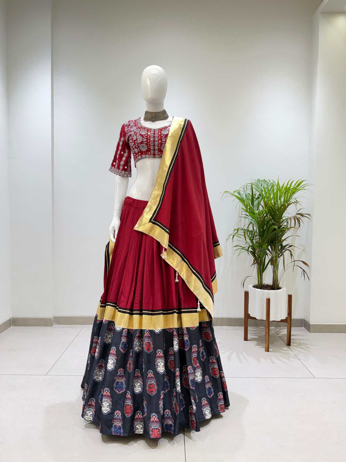 Rayon Embroidered Lehenga in Navy Blue