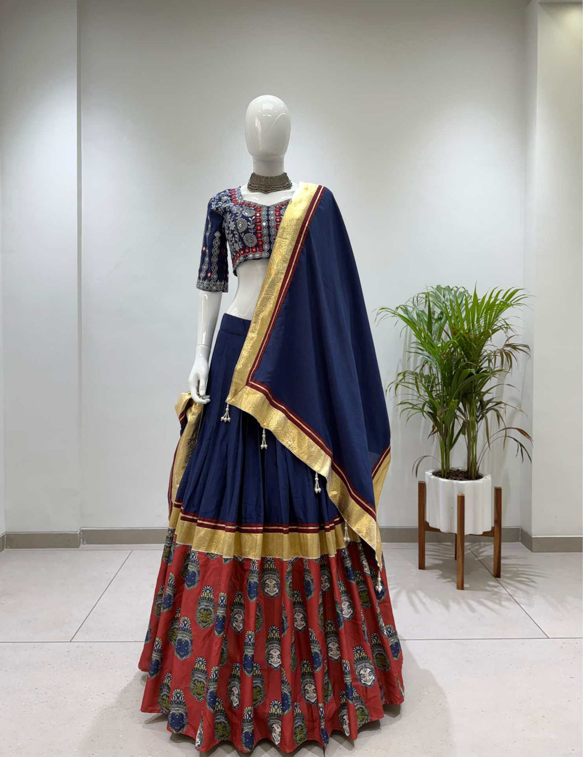Rayon Embroidered Lehenga in Navy Blue
