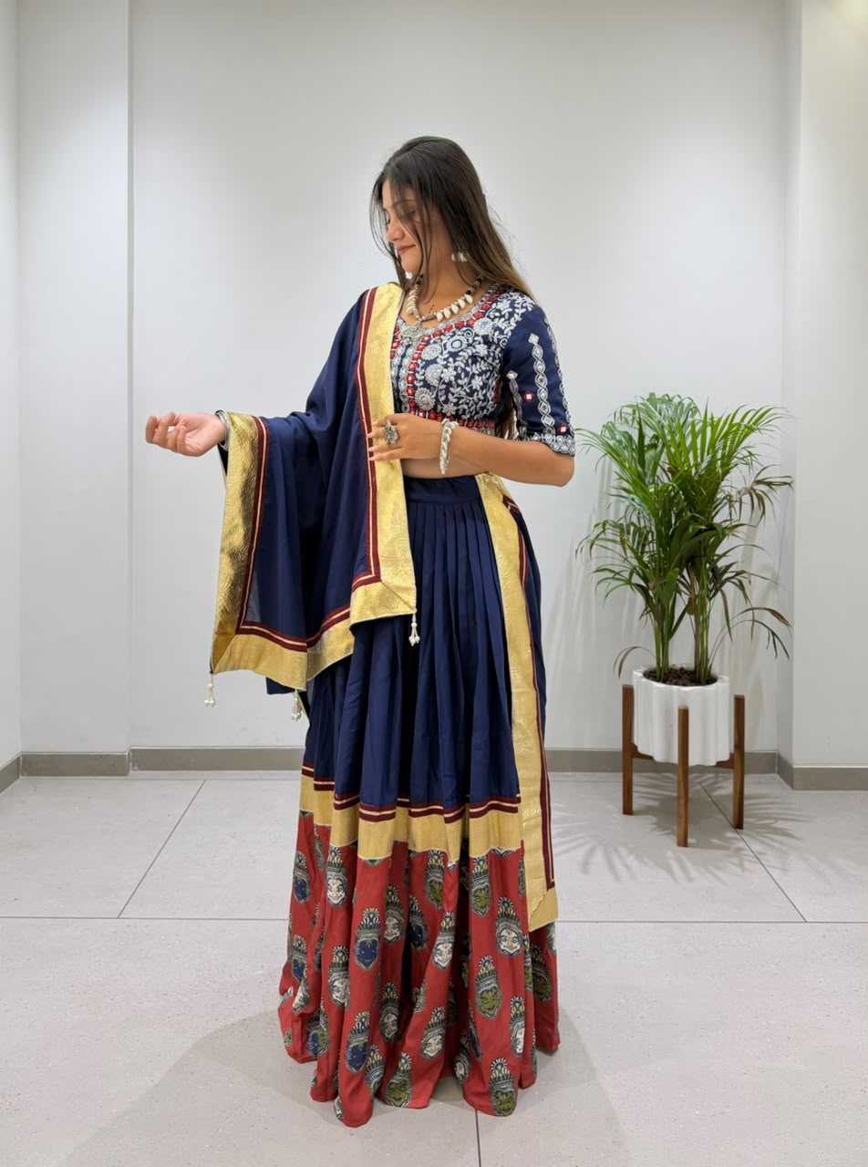 Rayon Embroidered Lehenga in Navy Blue