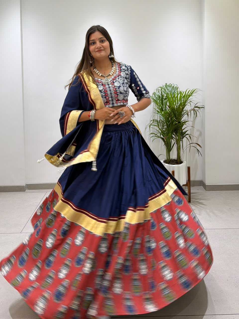 Rayon Embroidered Lehenga in Navy Blue