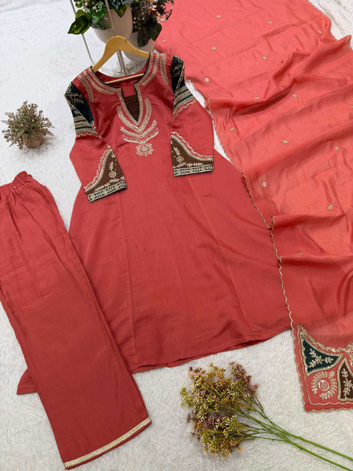 Chanderi Soft Embroidery Suit