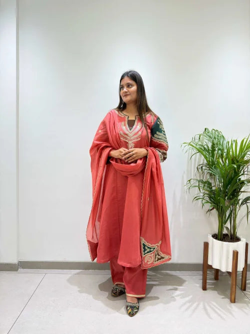 Chanderi Soft Embroidery Suit