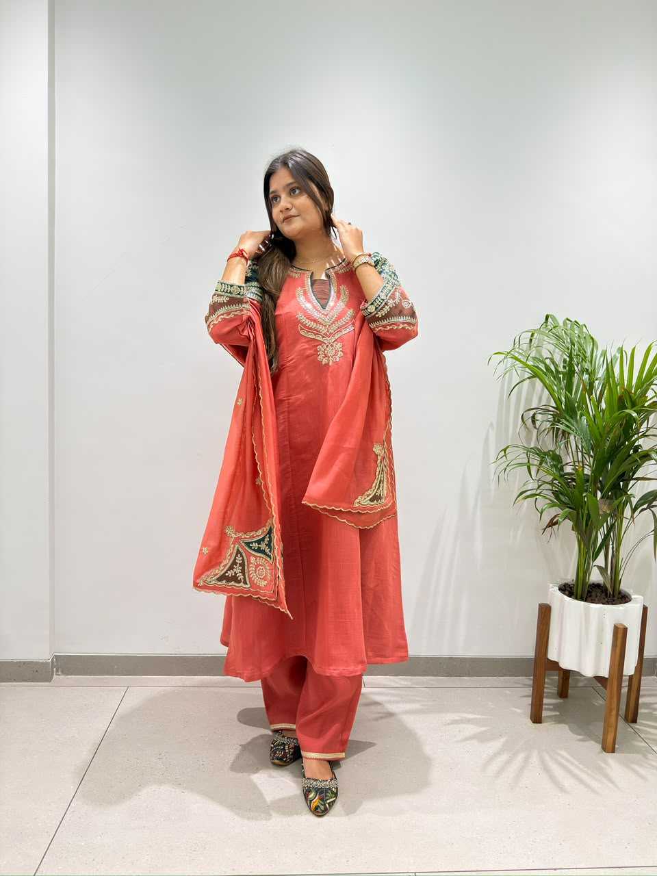 Chanderi Soft Embroidery Suit in Light Green