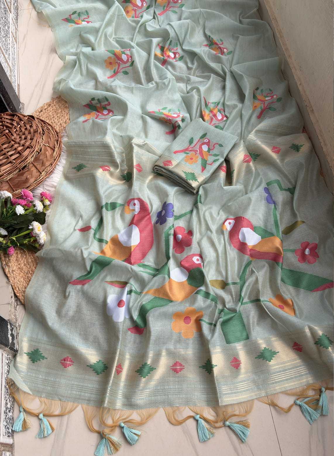 Parrot Chanderi Cotton Fancy Saree