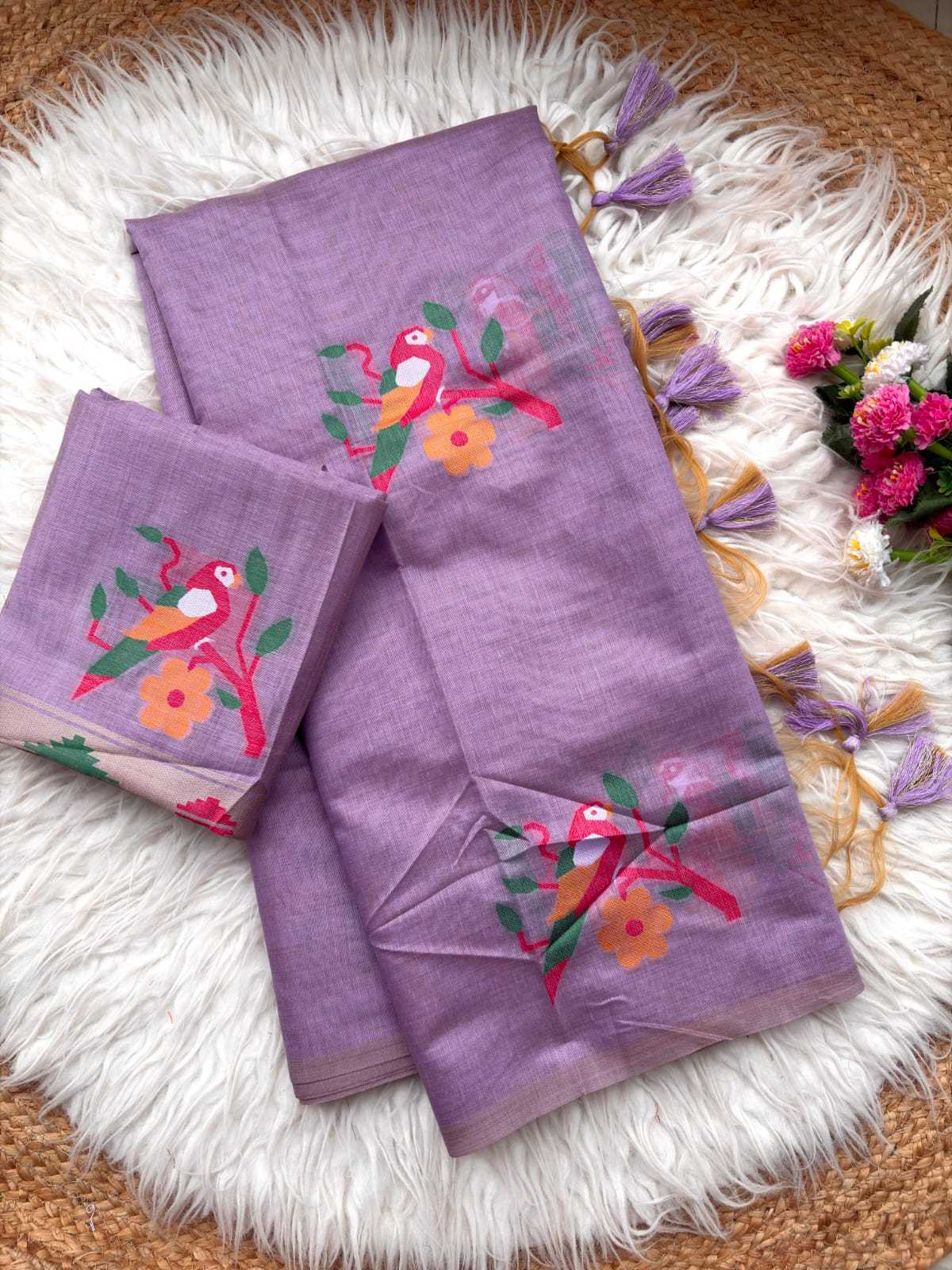 Parrot Chanderi Cotton Fancy Saree