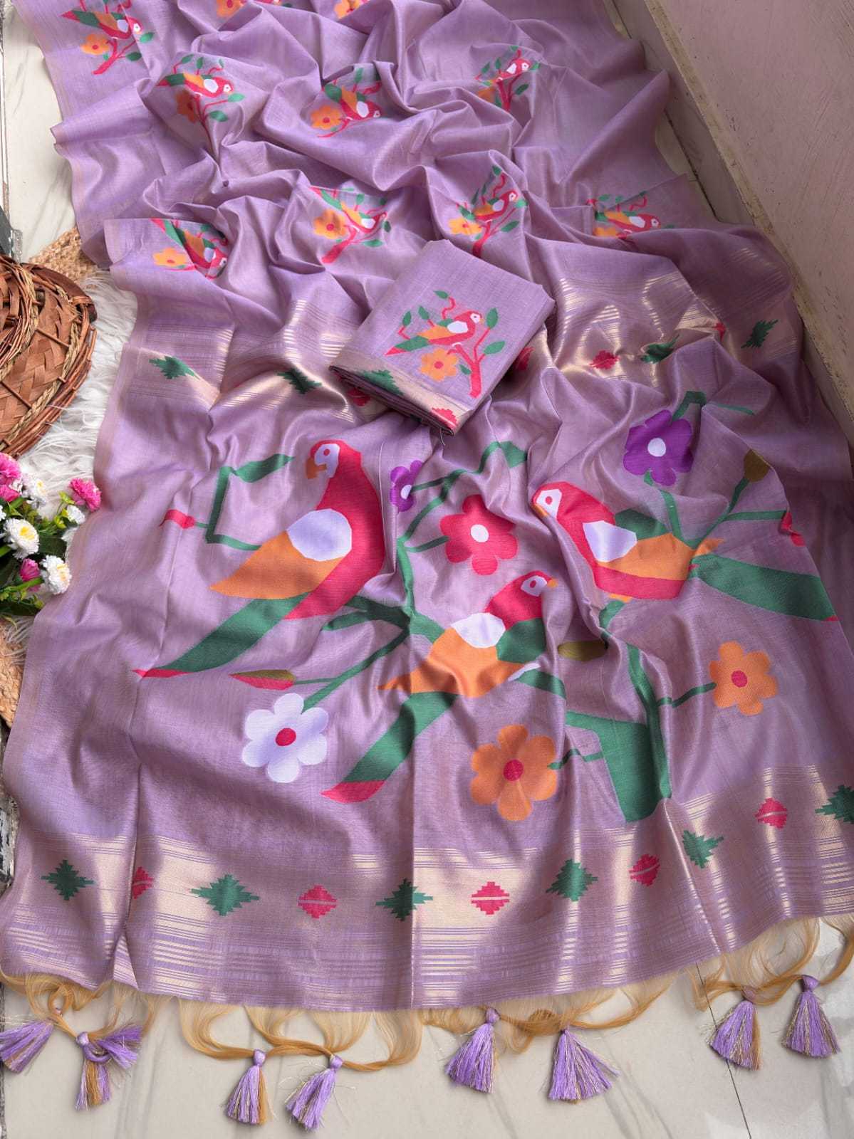 Parrot Chanderi Cotton Fancy Saree