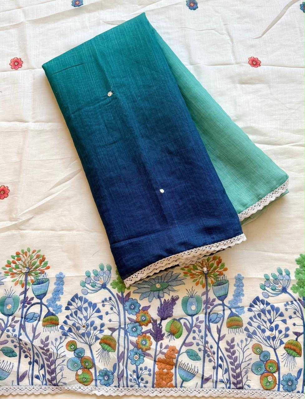 Linen Embroidered Saree