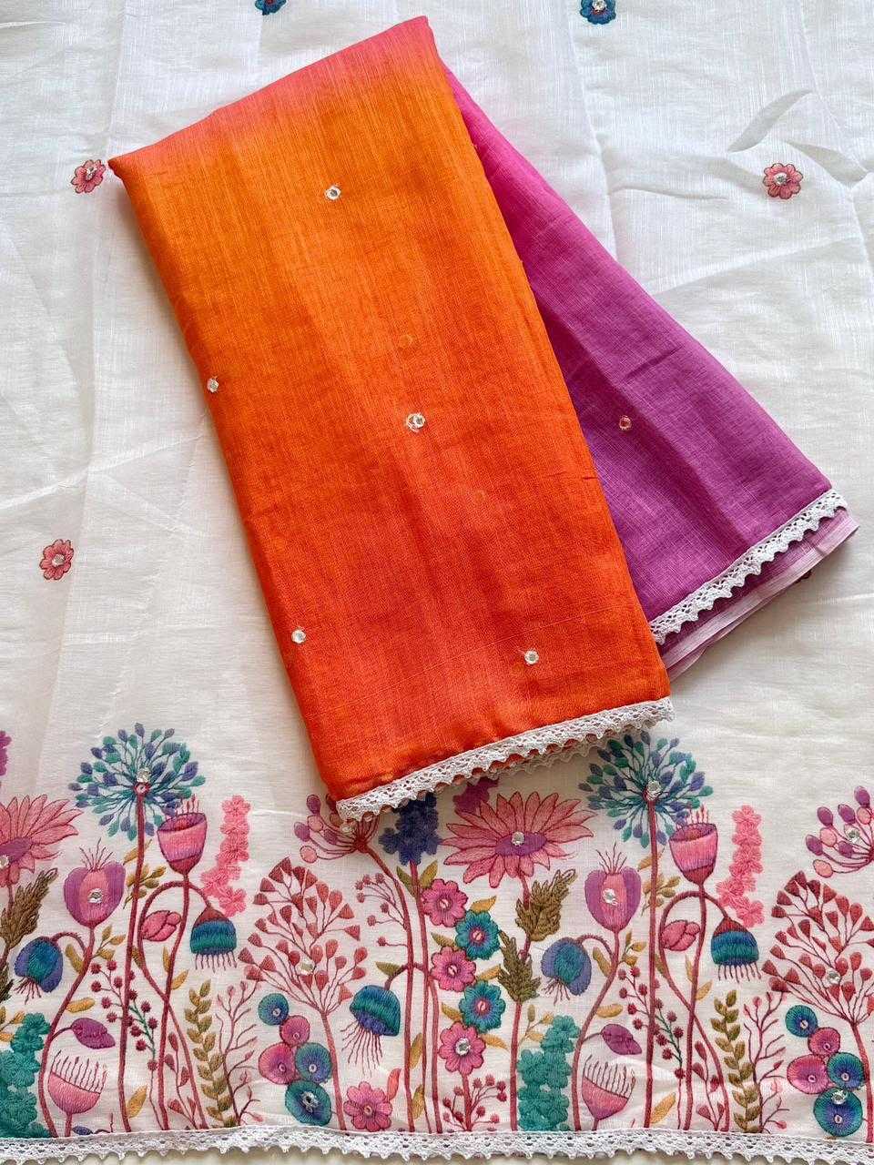 Linen Embroidered Saree