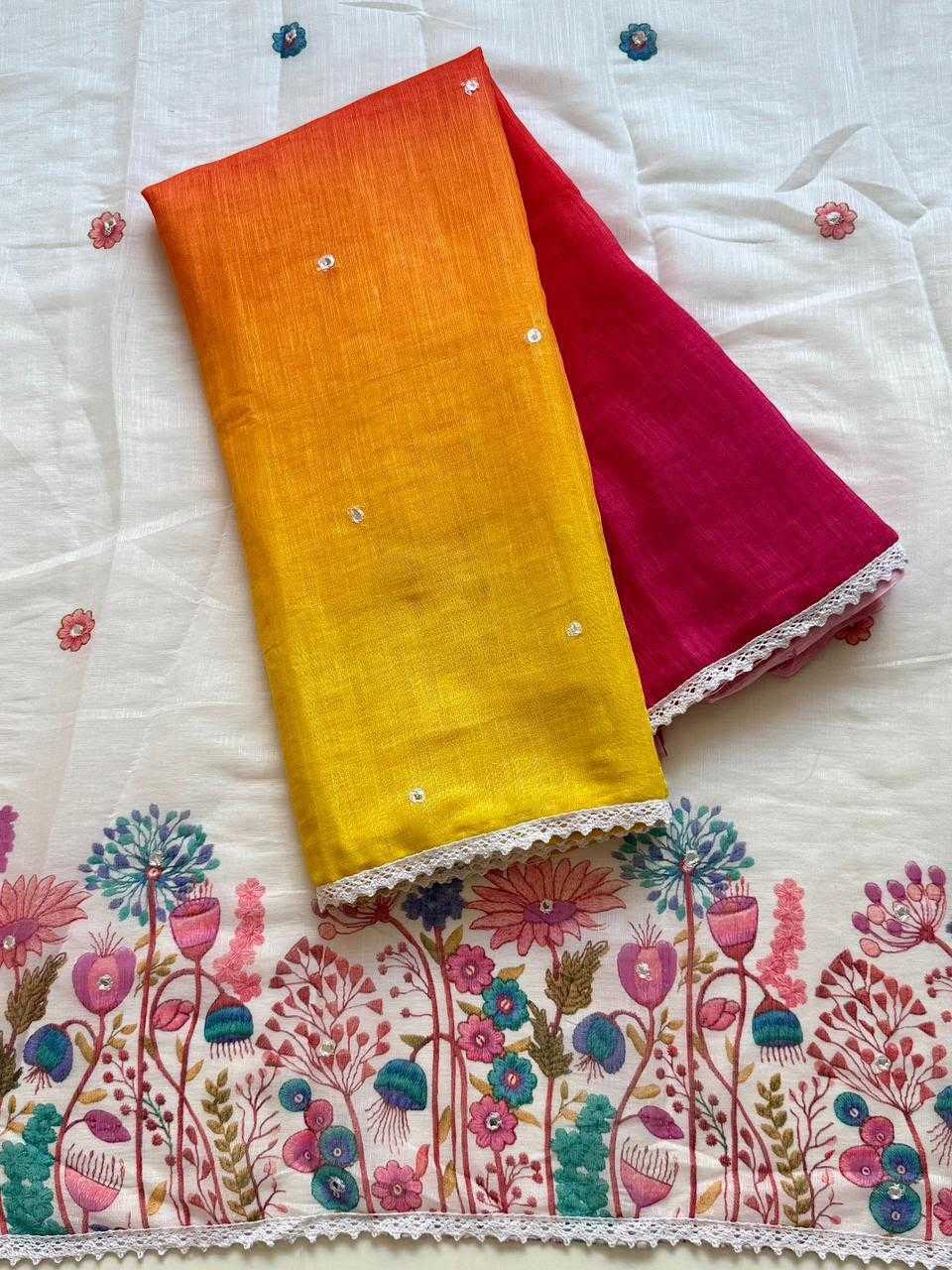 Linen Embroidered Saree