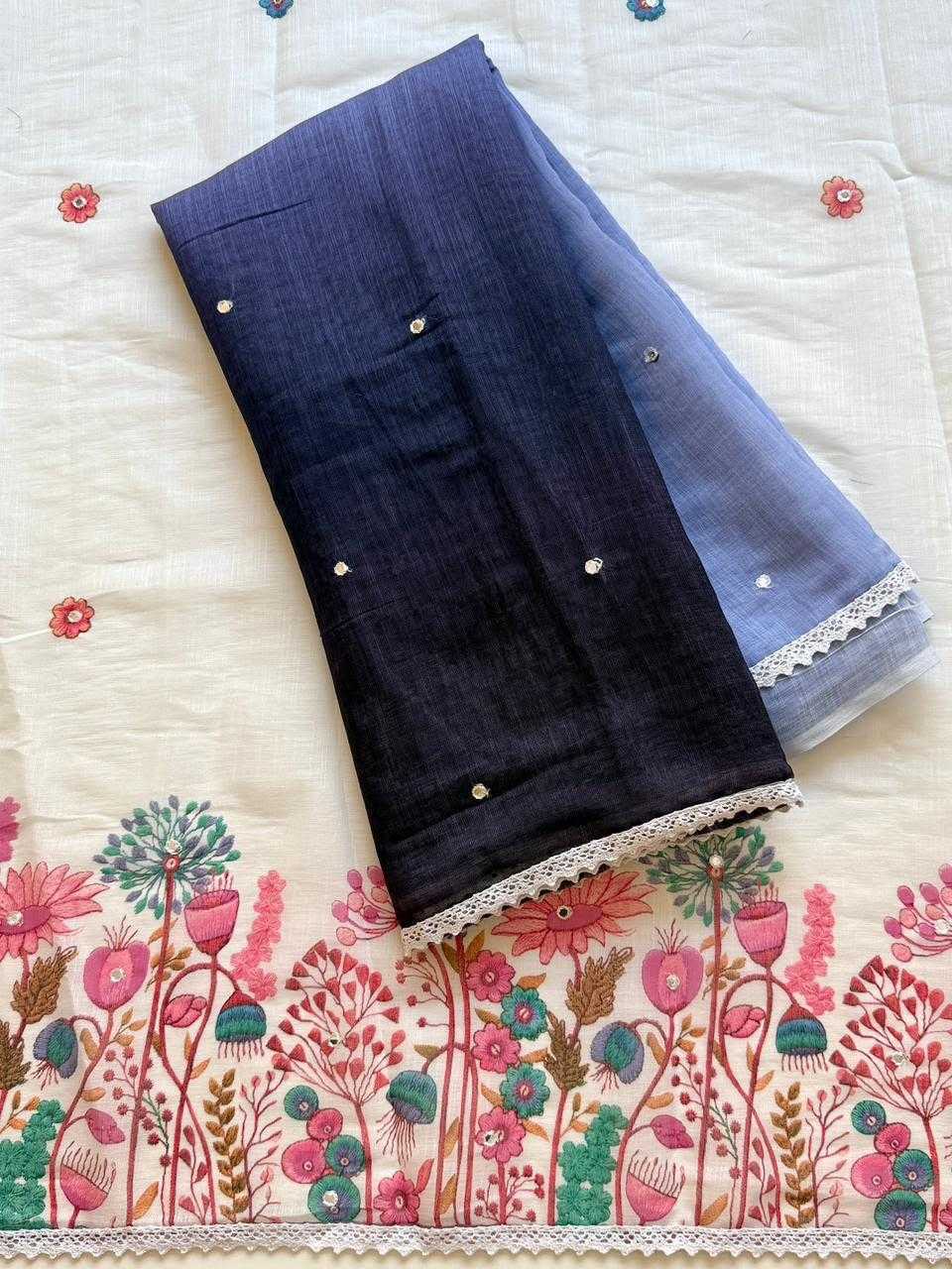 Linen Embroidered Saree