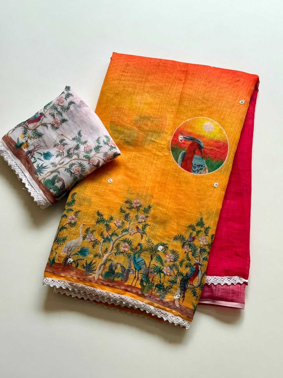 Drishti Linen Embroidered Saree