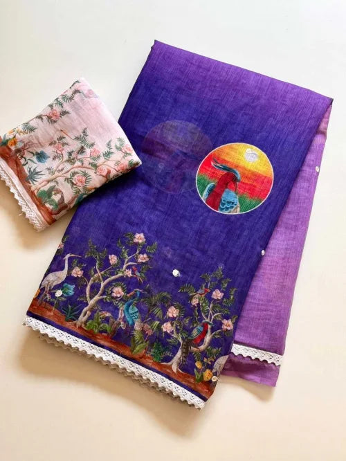 Drishti Linen Embroidered Saree
