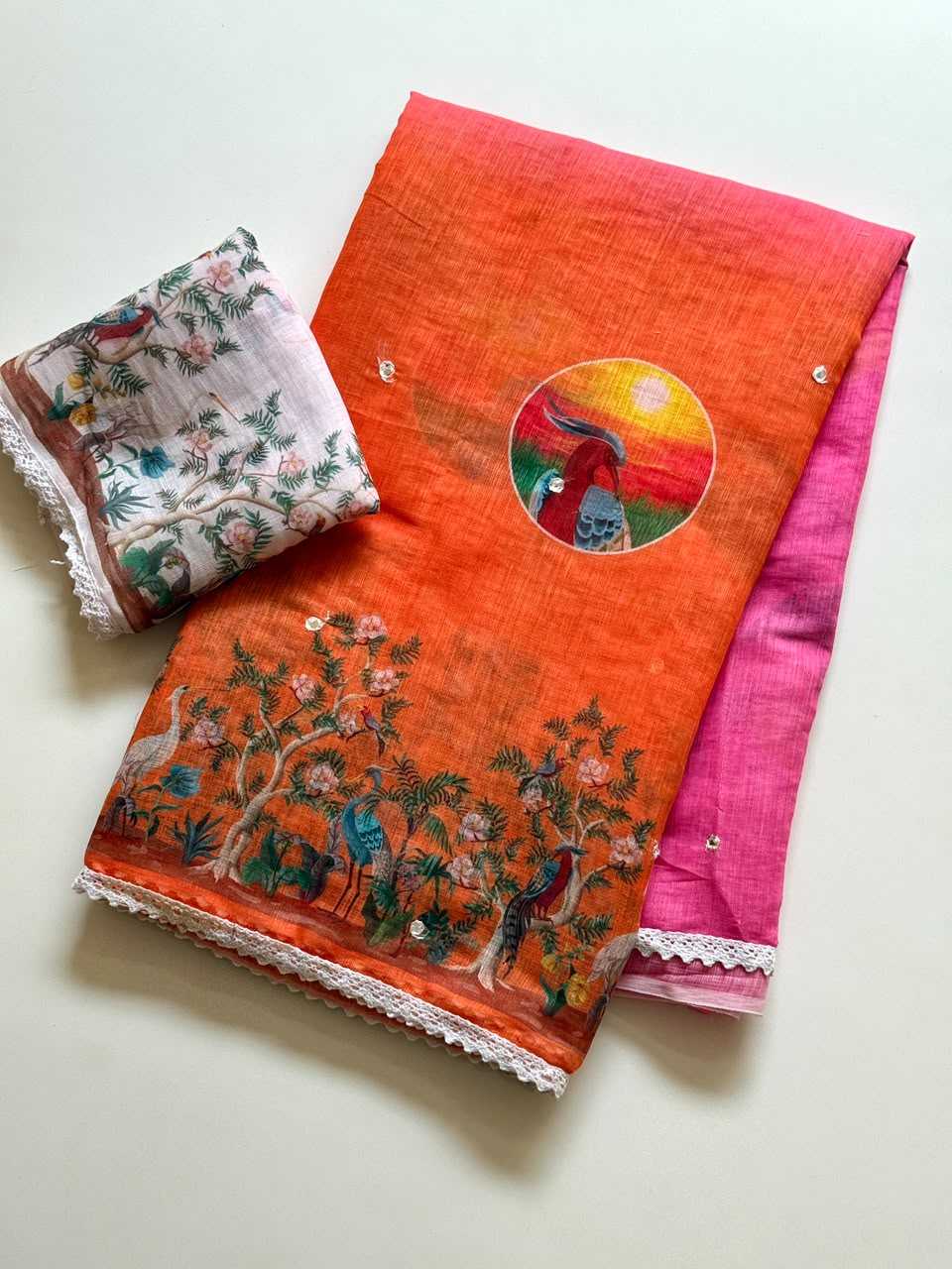 Drishti Linen Embroidered Saree