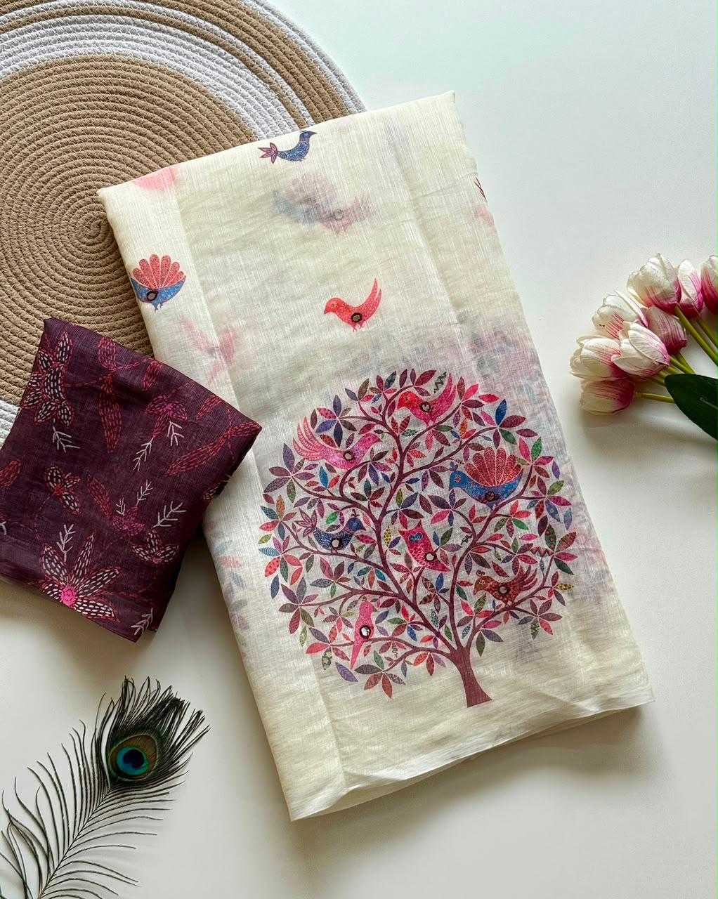 Hansika Linen Embroidered Saree