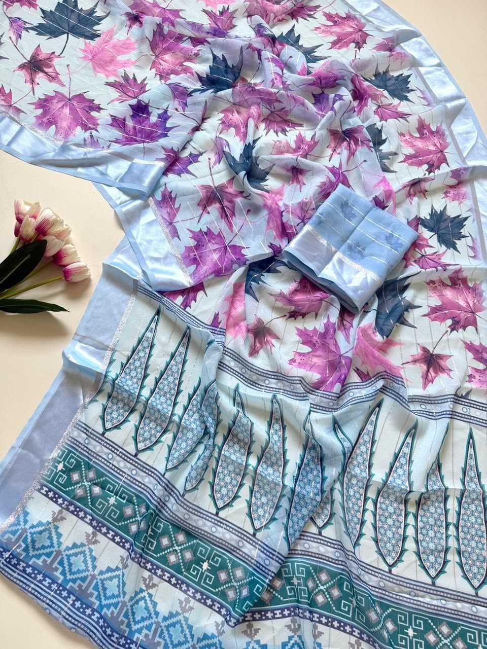 Dull Moss Printed Saree
