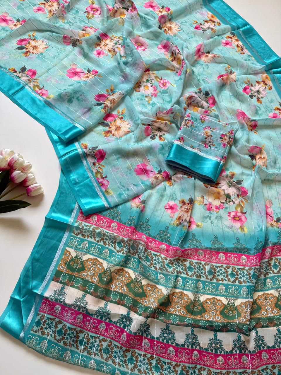Dull Moss Printed Saree