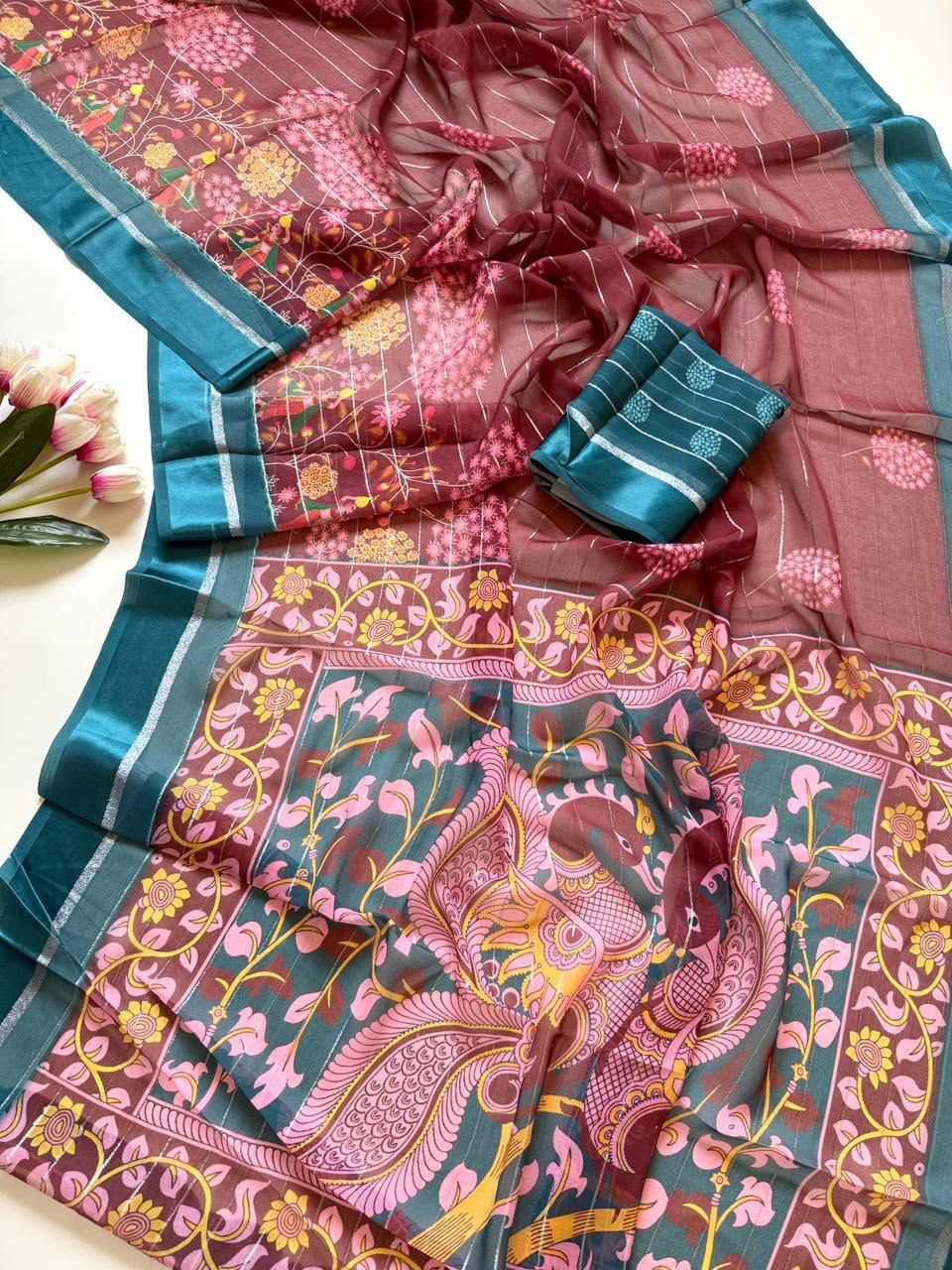 Dull Moss Printed Saree