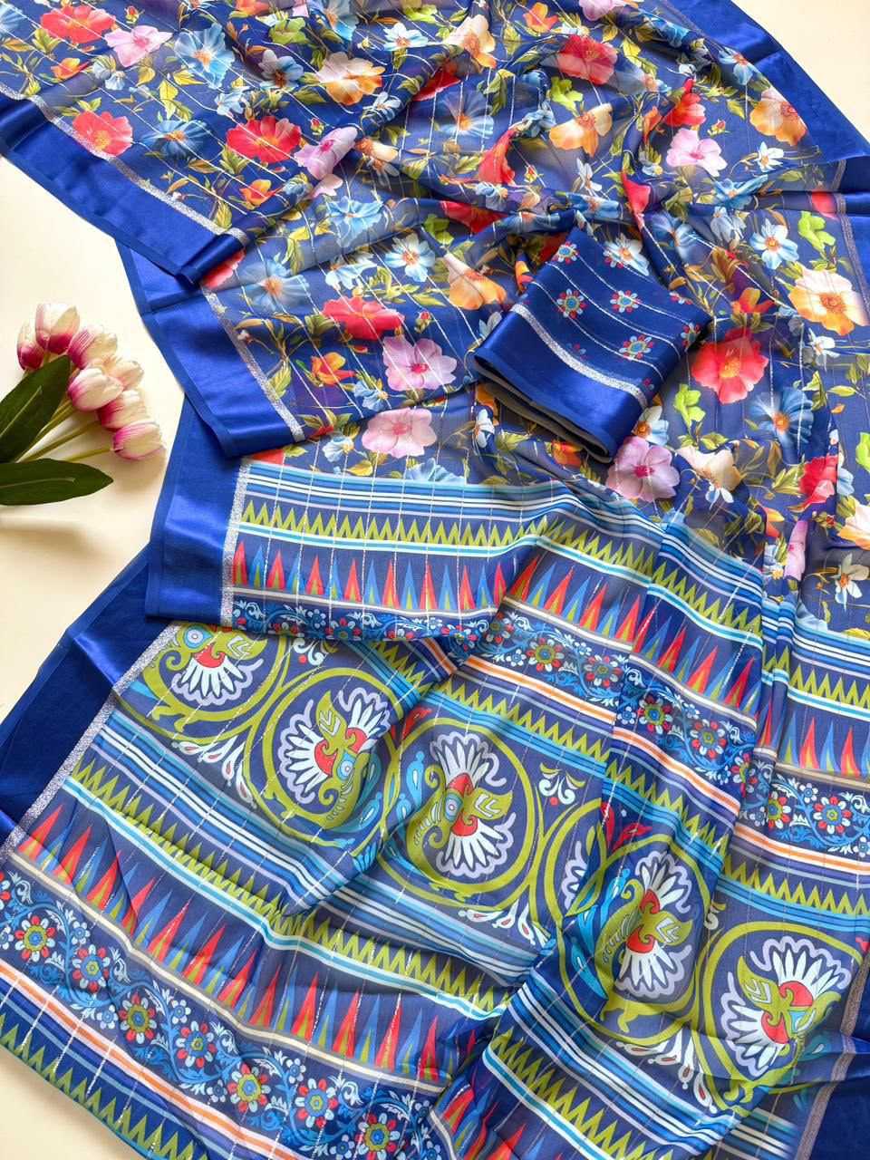 Dull Moss Printed Saree