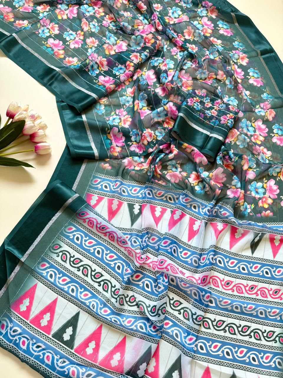 Dull Moss Printed Saree