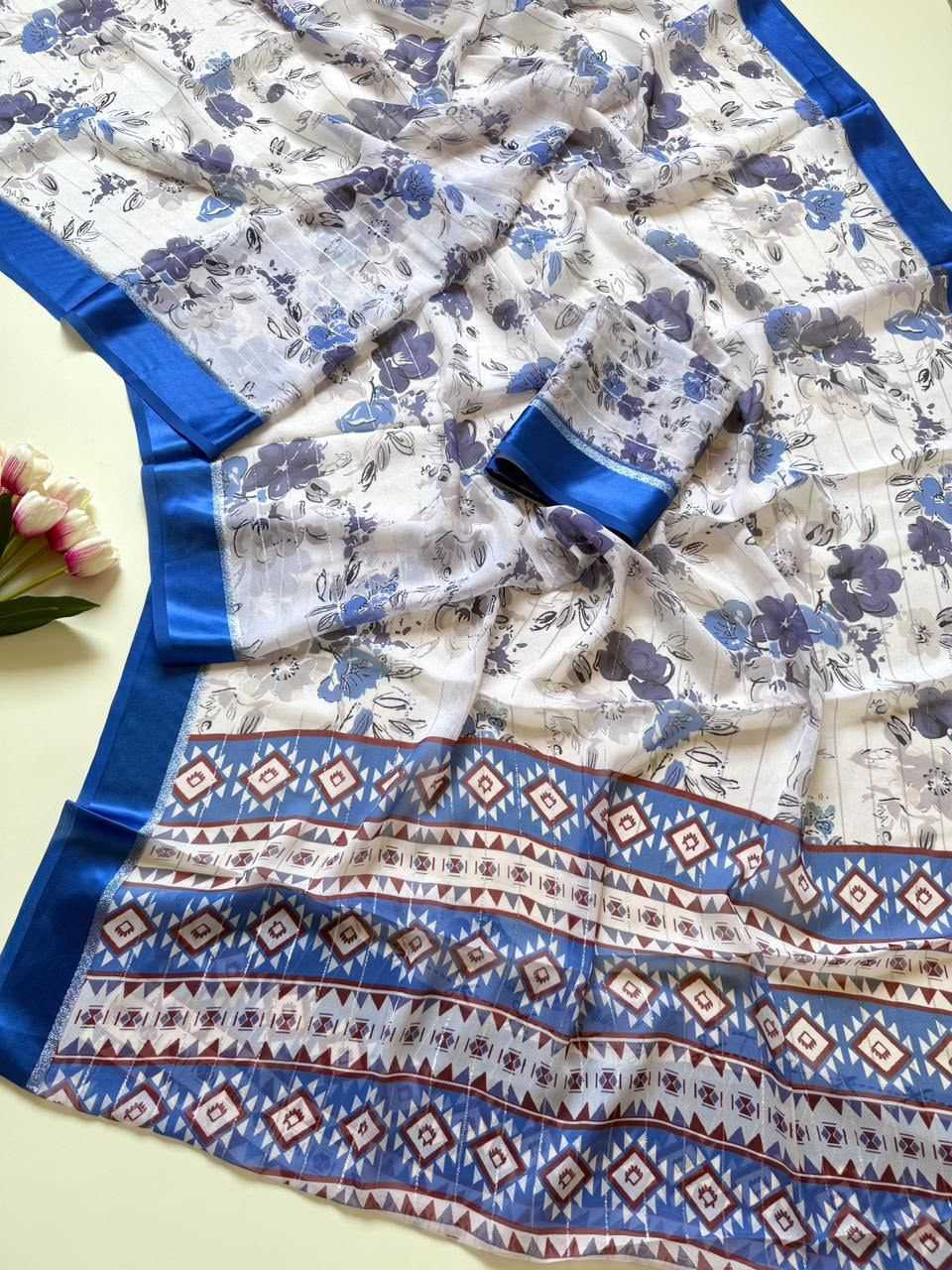 Dull Moss Printed Saree