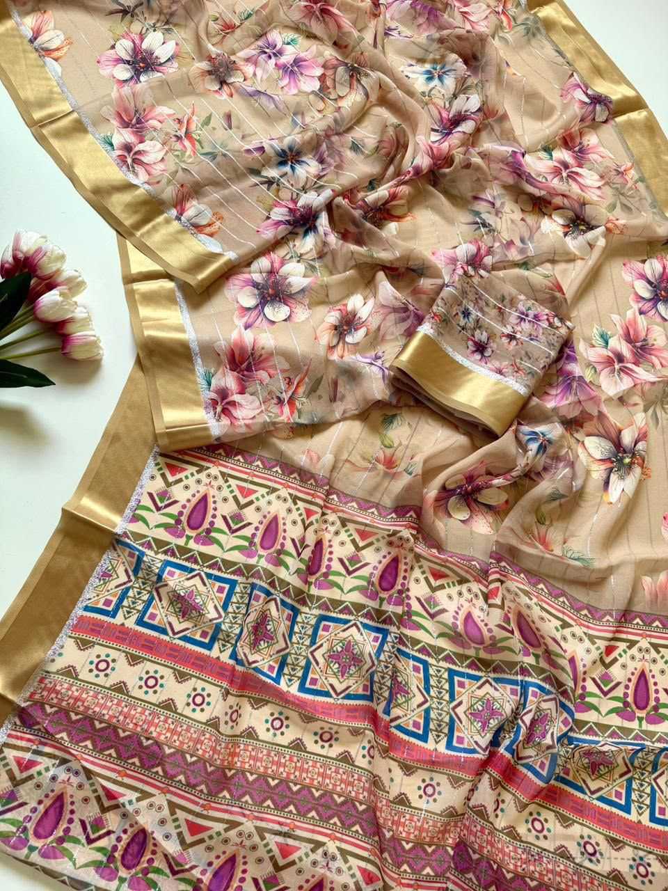 Dull Moss Printed Saree