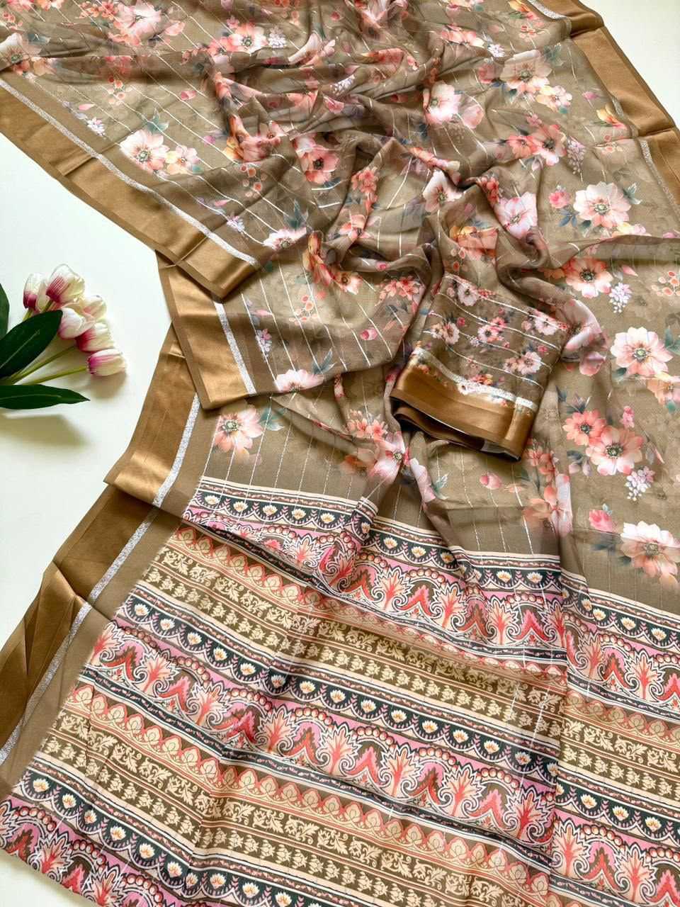 Dull Moss Printed Saree