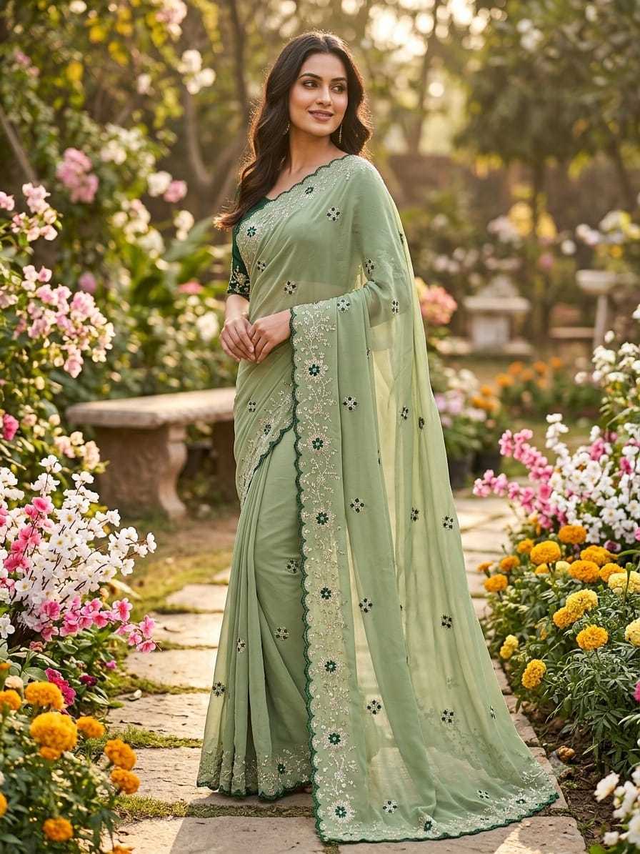Radha Premium Georgette Fancy Saree in Pista