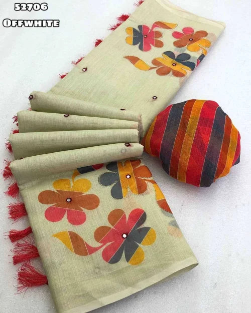 Linen Embroidered Saree