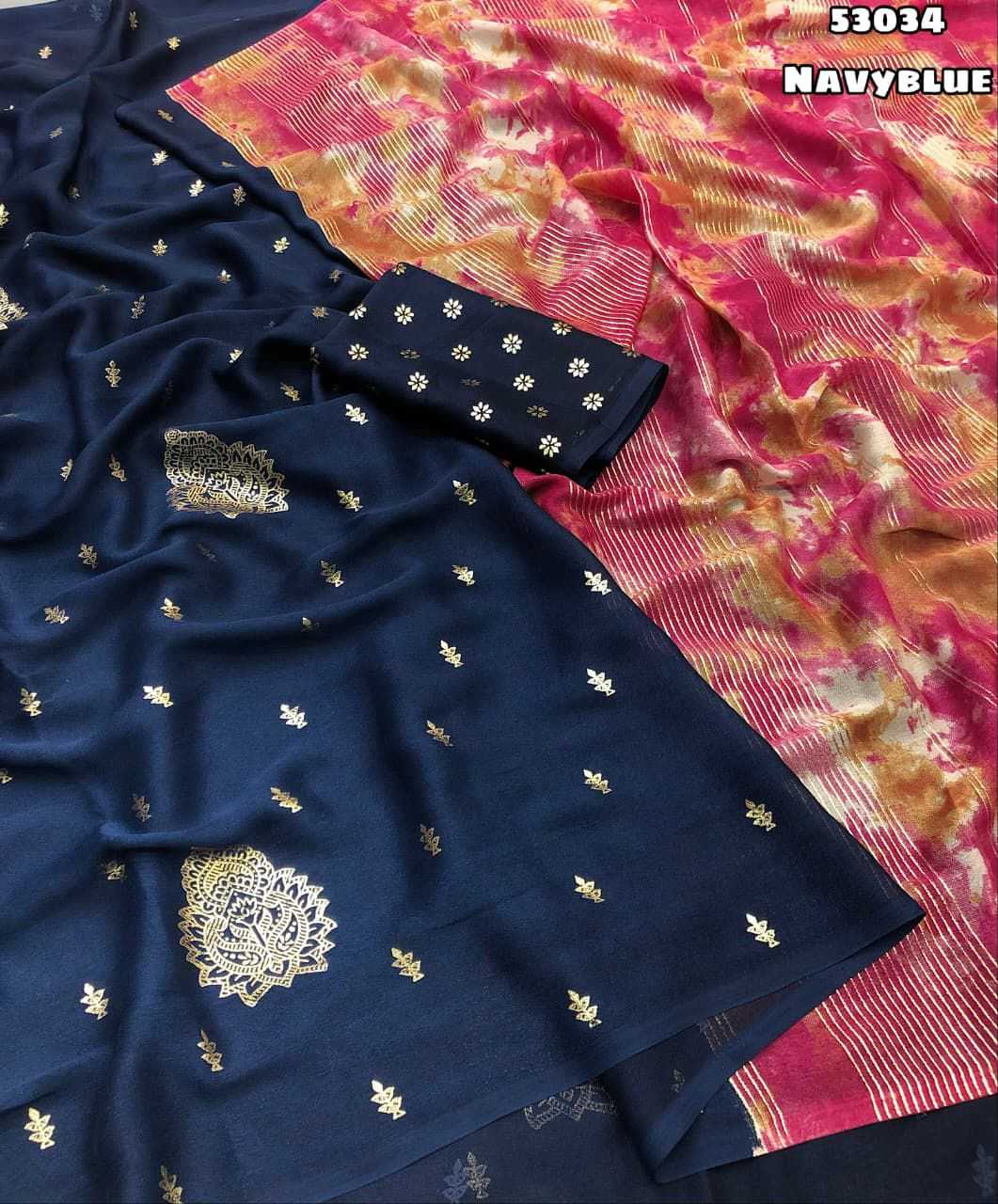 Chiffon Designer Saree in Navy Blue
