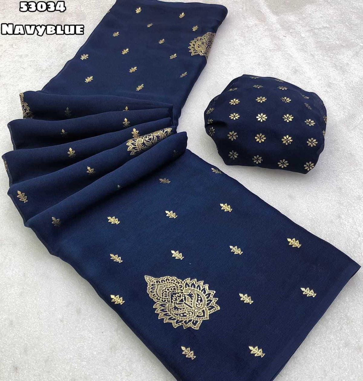 Chiffon Designer Saree in Navy Blue