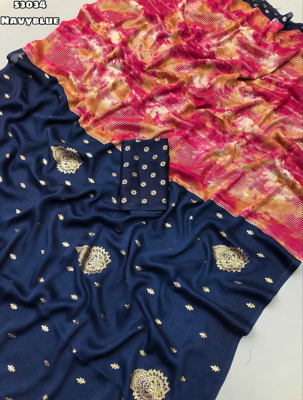 Chiffon Designer Saree in Navy Blue