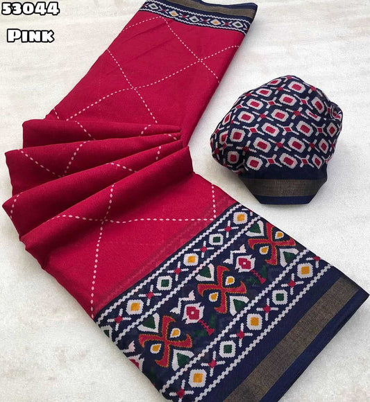 Cotton Printed Saree in Navy Blue